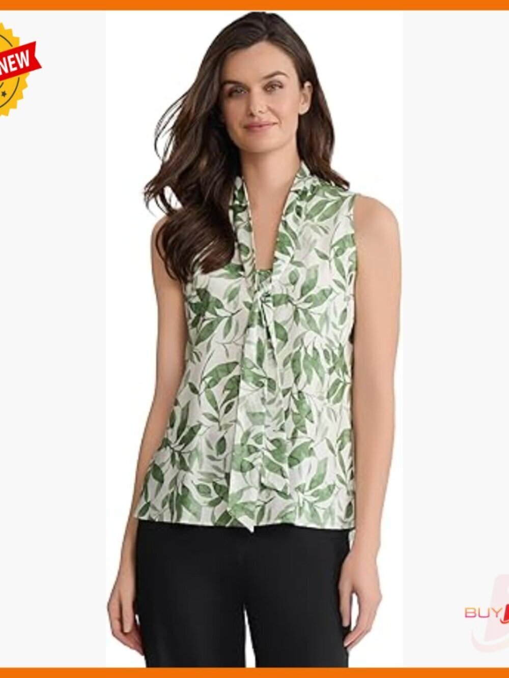 Sleeveless Tie-Front Printed Satin Top, Regular Fit, Lightweight Polyester Blend